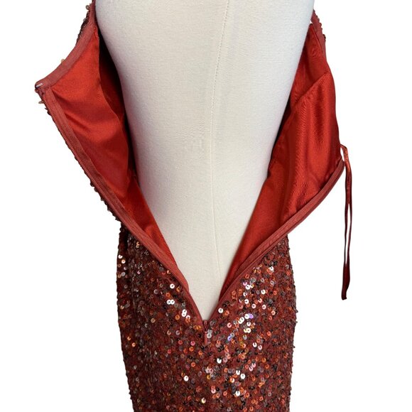 Vintage Scala One-Shoulder Full Sequin and Silk Mini Dress Sparkling Rust Orange - Picture 9 of 11
